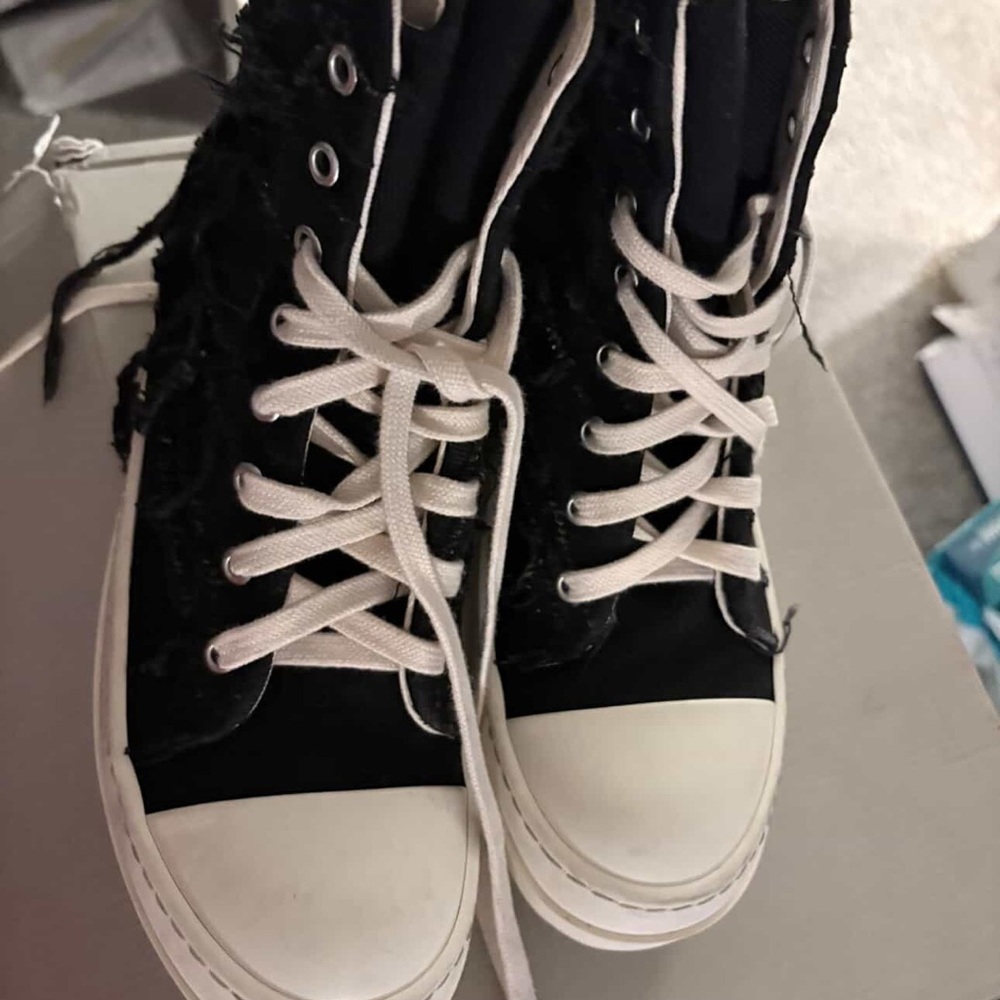 Rick Owens Black and White High-Top Sneakers